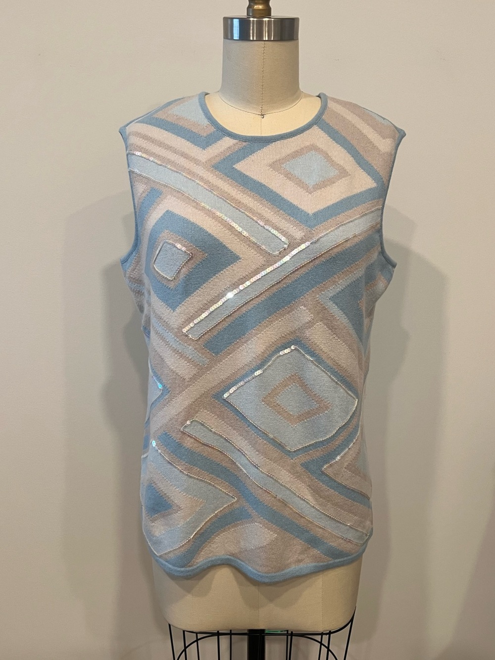 New Original Escada Sleeveless Geometric Sequin Knit Top